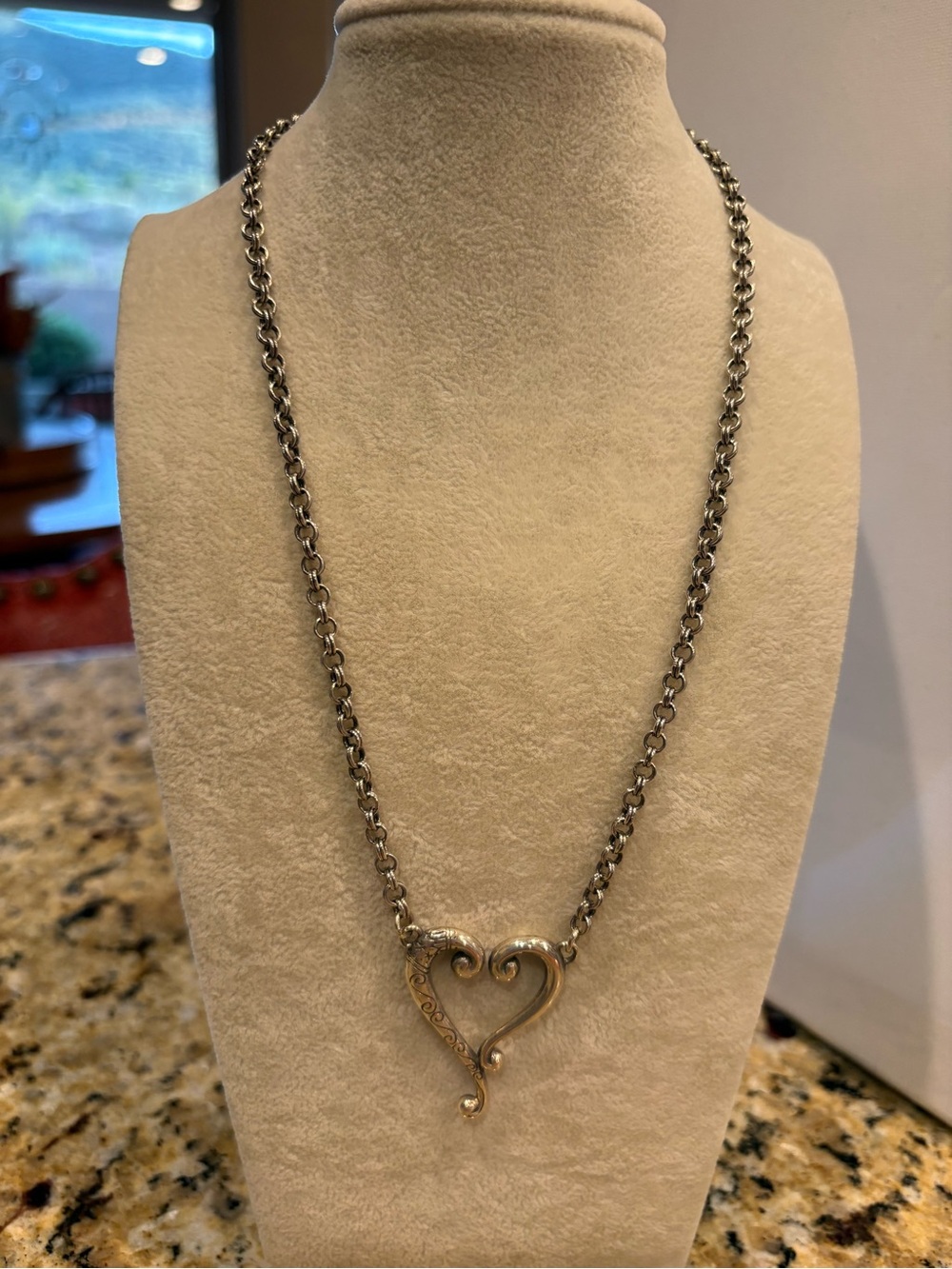 Brighton Silver Heart Scroll Pendant Necklace